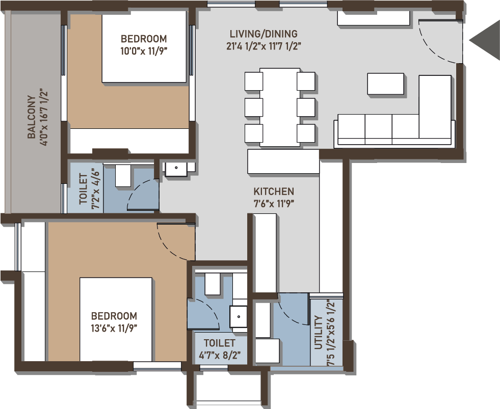 Configuration A 2 BHK floor plan